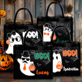 Personalizado Cute Boo Cartoon Boy Girl Ghost Large Portable Black Tote Bag with Name Halloween Party Gift for Kids