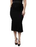 Women's Black Mermaid Cut High Waist Midi Skirt Viscose Elastane