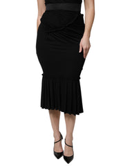 Women's Black Mermaid Cut High Waist Midi Skirt Viscose Elastane