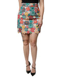 Women's Multicolor Floral Lace High Waist Mini Skirt Cotton Nylon Polyester