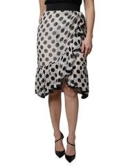 Women's Polka Dot Ruffled Skirt White Silk Cotton Nylon