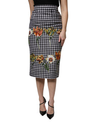 Women's Multicolor Floral Print High Waist Pencil Cut Skirt Virgin Wool Nylon