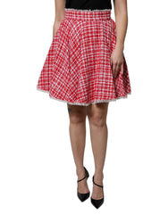 Women's Red White High Waist A-Line Above Knee Skirt And