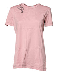 Women's Pink Logo Print Cotton Crew Neck T-Shirt
