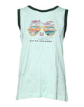 Women's Light Green Graphic Print Sleeveless Tank T-Shirt Cotton