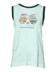 Women's Light Green Graphic Print Sleeveless Tank T-Shirt Cotton