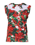 Women's Multicolor Floral Lace Sleeveless Tank Top Virgin Wool Cotton Nylon