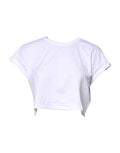 Women's White Cotton Crew Neck Cropped T-Shirt Top