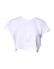 Women's White Cotton Crew Neck Cropped T-Shirt Top
