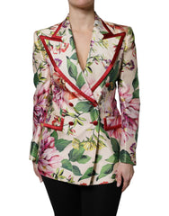 Women's Multicolor Floral Double Breasted Jacket Silk Elastane Clothing