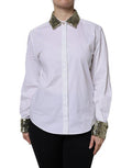 Women's White Cotton Long Sleeves Sequin Shirt Top Polyester Elastane