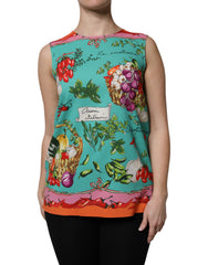 Women's Multicolor Floral Silk Sleeveless Tank Top Elastane