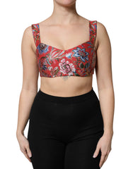Women's Red Floral Brocade Cropped Bustier Corset Top