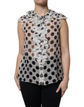 Women's White Black Polka Dot Cotton Sleeveless Top And Silk Nylon