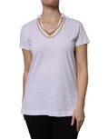 Women's White Necklace Cotton Short Sleeve T-Shirt