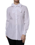 Women's White Ascot Collar Long Sleeve Blouse Top Cotton