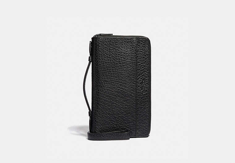 COACH® Men's Double Zip Travel Organizer en TextuRojo Piel en Negro