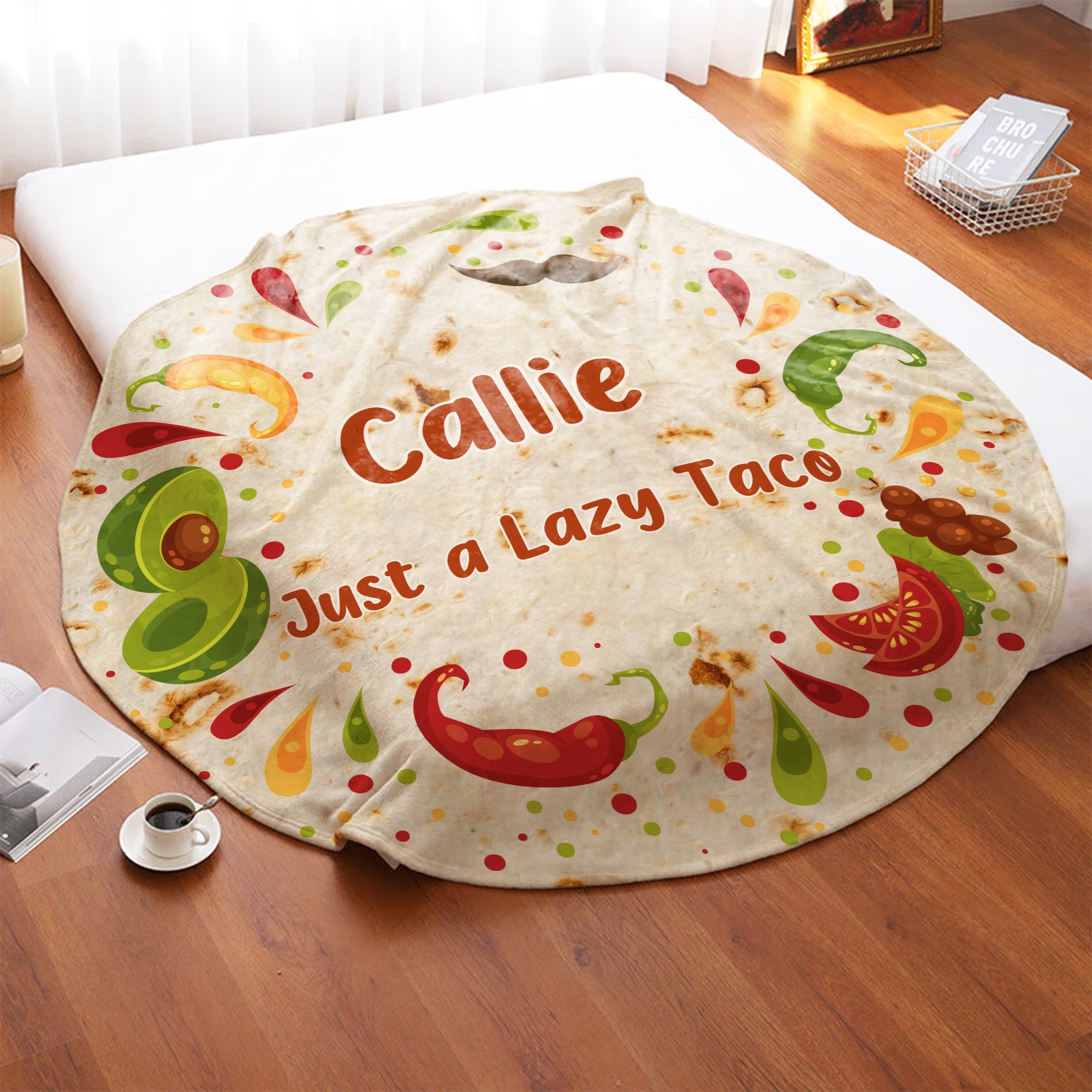 Divertida manta redonda de tortilla personalizada con nombre y texto Decoración del hogar Regalo de cumpleaños y Navidad para el mejor amigo amante de los tacos