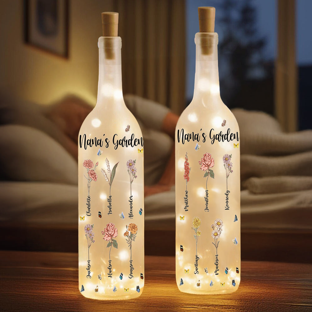 Flores de Nacimiento Personalizadas LED Luz de Noche Lámpara de Botella con 1-18 Nombres Decoración del Hogar Día de la Madre Regalo de Cumpleaños para la Abuela Mamá