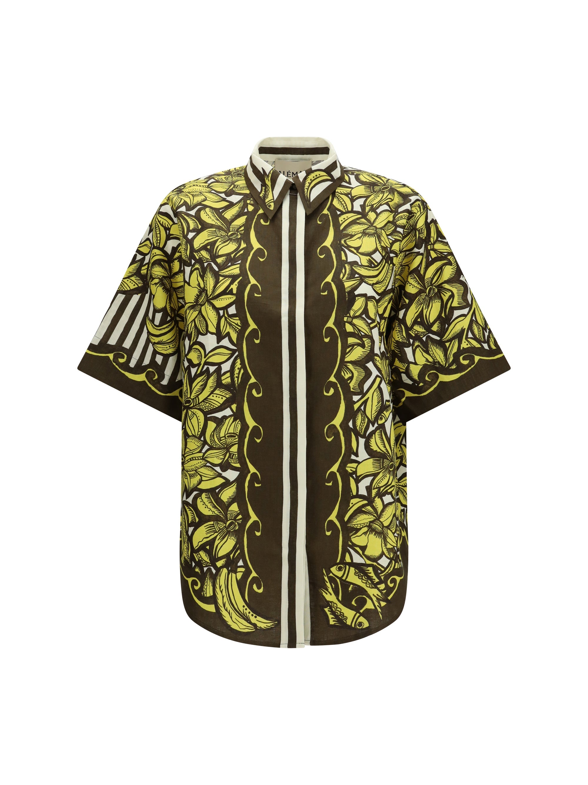 Alemais Hemp Botanical Print Shirt — Yellow
