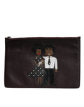 Men's Leather #dgfamily Embellished Clutch Brown