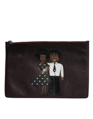Men's Leather #dgfamily Embellished Clutch Brown