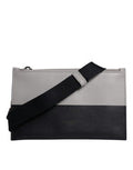 Men's Black White Leather Logo Embossed Crossbody Bag And Calfskin Viscose Polyester