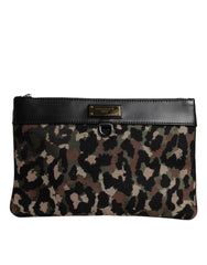 Men's Leopard Jacquard Print Clutch Multicolor Cotton Polyester Polyamide