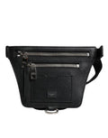 Black Calfskin Logo Plaque Belt Waist Men Fanny Pack Bag