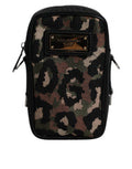 Men's Multicolor Leopard Jacquard Logo Plaque Neck Strap Bag