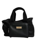 Men's Black Shoulder Strap Pet Carry Logo Plaque Bag Nylon Leather Acrylic