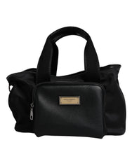 Men's Black Shoulder Strap Pet Carry Logo Plaque Bag Nylon Leather Acrylic