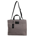 Men's Grey Alpaca Wool Logo Plaque Tote Shoulder Bag Gray