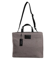 Men's Grey Alpaca Wool Logo Plaque Tote Shoulder Bag Gray