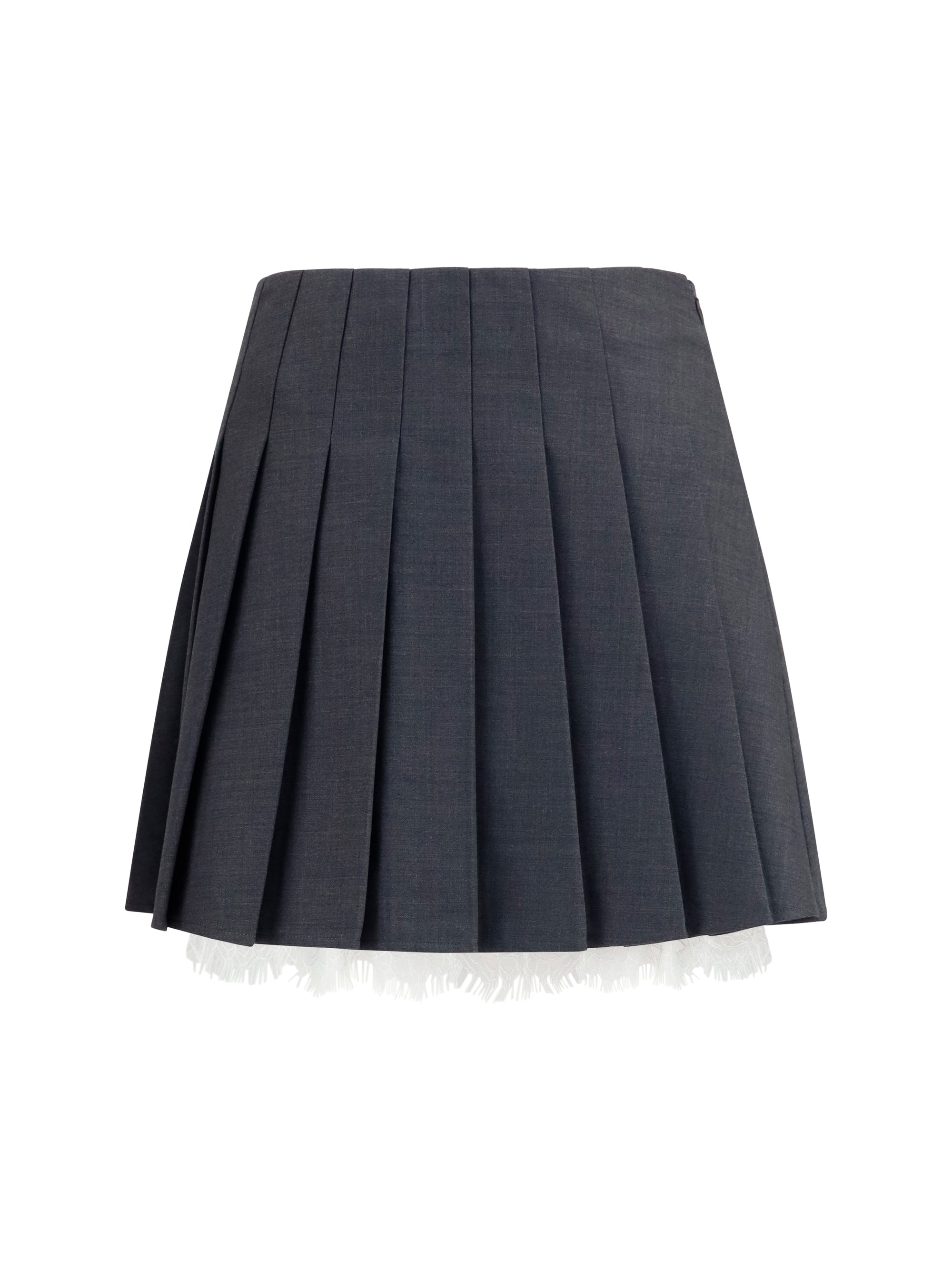 Self-Portrait Pleated Wool & Polyamide Mini Skirt — Gray