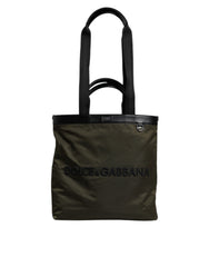 Men's Nylon & Calf Leather Tote Green Polyamide