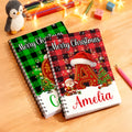 Cuaderno de espiral A5 personalizado con iniciales del gorro de Papá Noel a cuadros con nombre Fiesta Regalo de Navidad para estudiantes Niños