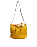 Men's Yellow Orange Nylon Logo Plaque Hand Shoulder Duffle Bag Pu Leather Calf