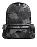 Men's Camouflage Logo Plaque Backpack Gray Cotton Nylon Polyester