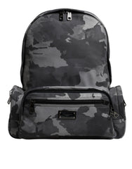 Men's Camouflage Logo Plaque Backpack Gray Cotton Nylon Polyester