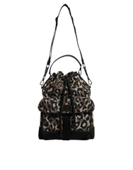Men's Multicolor Leopard Cotton Shoulder Bucket Bag