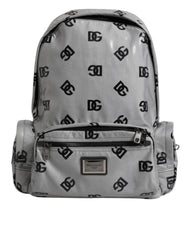 Men's Logo-Printed Backpack Gray Polyester Cotton Calf