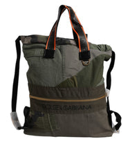 Men's Patchwork Cotton Calf Leather Rucksack Green Handbags