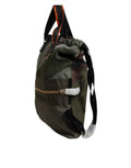 Men's Patchwork Camouflage Rucksack Backpack Green Cotton Calf Leather