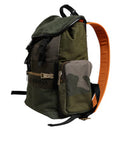Men's Patchwork Camouflage Backpack Green Cotton Calf Leather