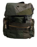 Men's Patchwork Travel Backpack Green Cotton Leather Nylon