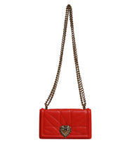 Women's Red Quilted Devotion Crossbody Chain Phone Cover Bag Lamb Leather