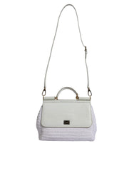 Women's White Rafia Leather Top Handle Crossbody Bag