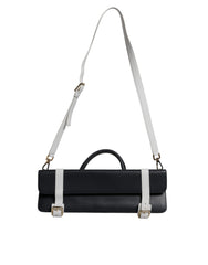 Women's Blue White Calfskin Leather Crossbody Shoulder Bag And Cotton