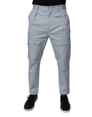 Men's Light Blue Cotton Cargo Tapered Pants Elastane